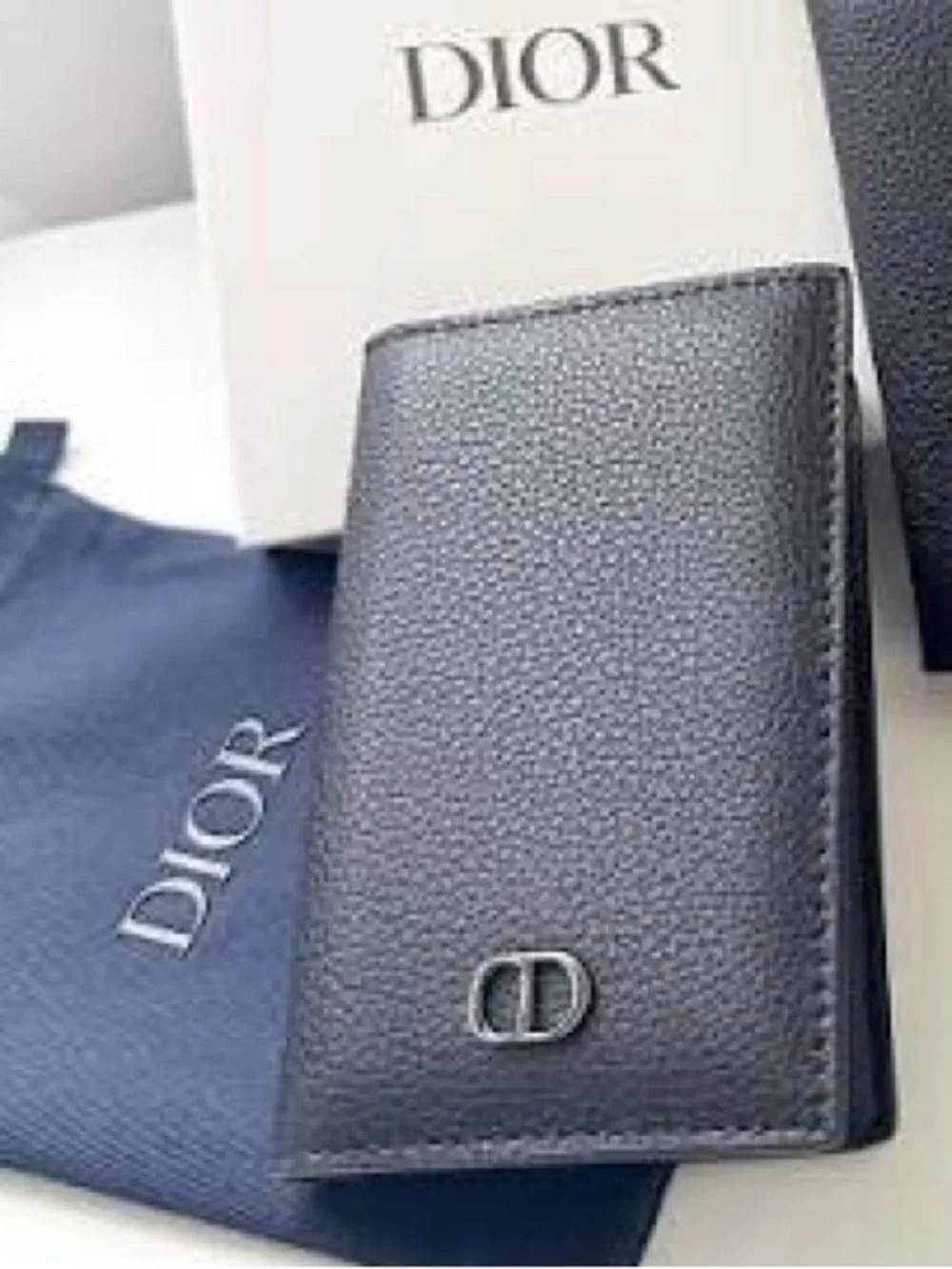 Dior Parfums Black Textured Leather Card Holder with dust bag - NIB